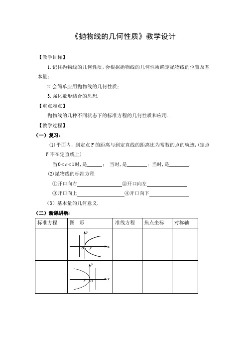 教学设计2：抛物线的几何性质