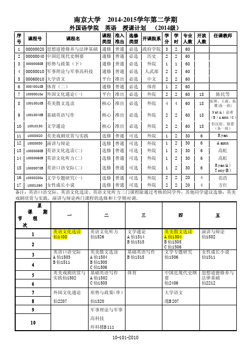 南京大学外国语学院课程表