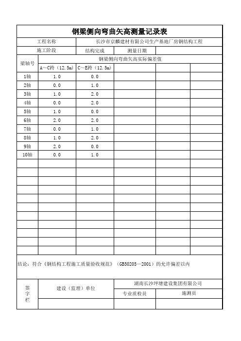 钢梁侧向弯曲测量记录表