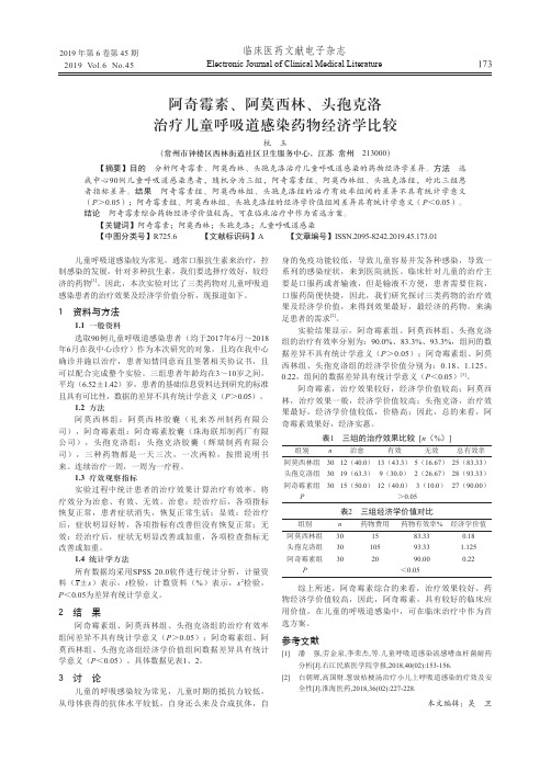 阿奇霉素、阿莫西林、头孢克洛治疗儿童呼吸道感染药物经济学比较