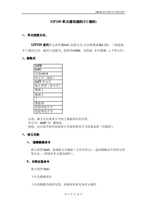 F2规约说明(SJP100型微机)