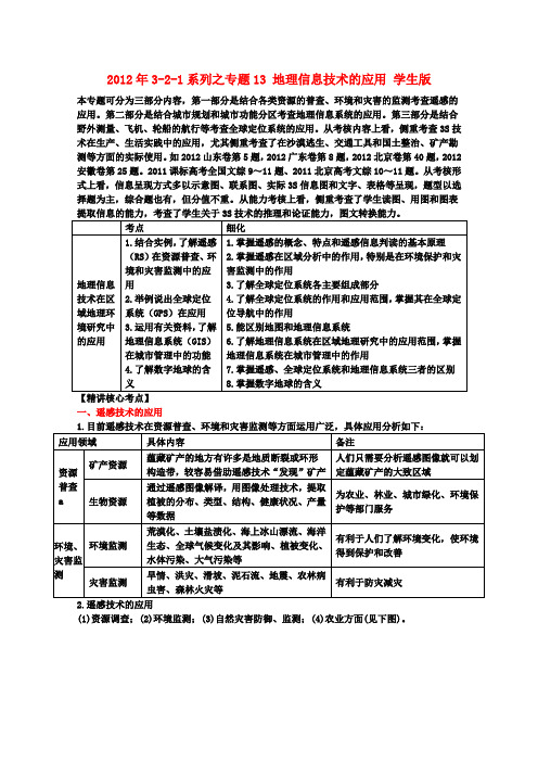 2012年高考地理3-2-1系列之专题13地理信息技术的应用学生版