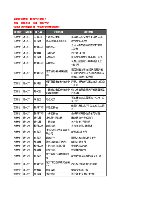 新版吉林省通化市货运企业公司商家户名录单联系方式地址大全167家