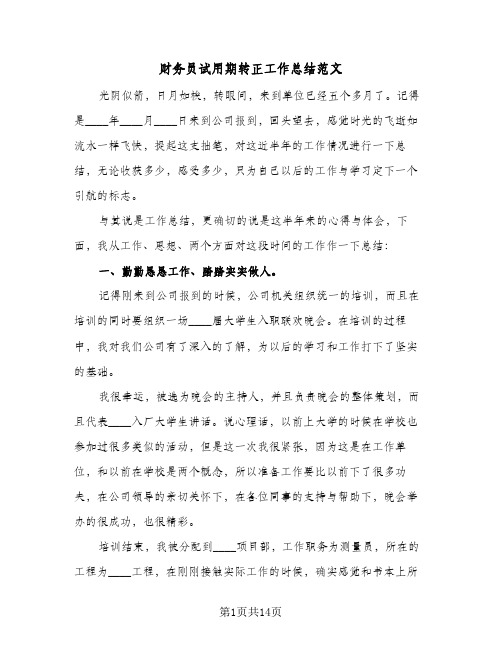 财务员试用期转正工作总结范文(五篇)