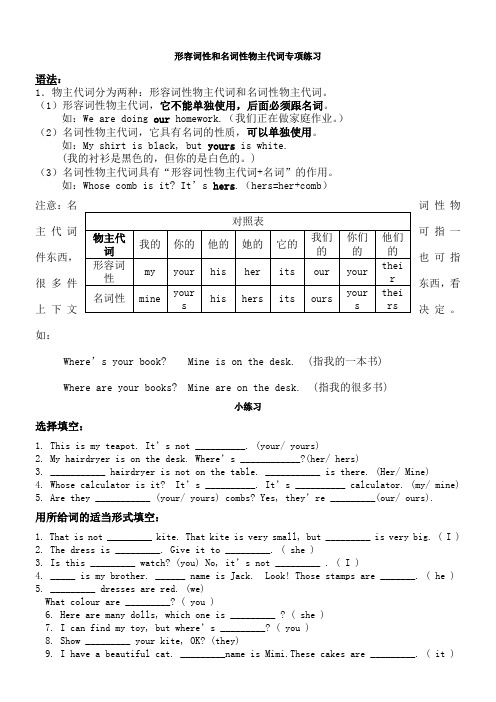 形容词性与名词性物主代词专项练习