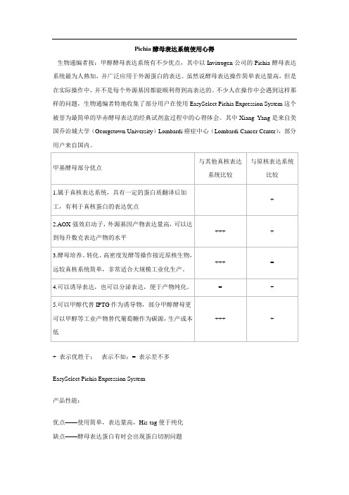 Pichia酵母表达系统使用心得及蛋白酶控制