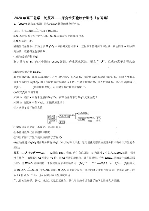 探究性实验综合训练2020年高三化学一轮复习