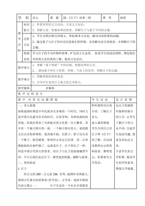 九年级语文下册20、《庄子》故事二则教学设计