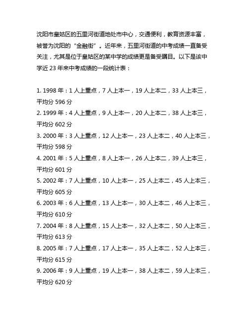 23年中考沈阳皇姑五分一段表