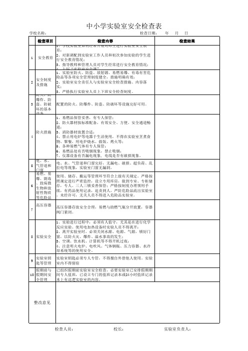 实验室安全工作检查表