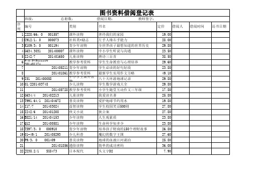 四年级图书资料借阅登记表