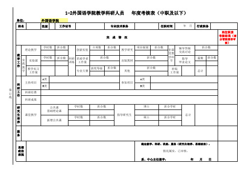 外国语学院教学科研人员年度考核表