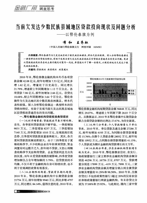 当前欠发达少数民族县域地区贷款投向现状及问题分析——以鄂伦春旗为例