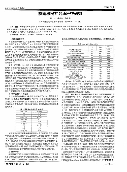 陕南移民社会适应性研究