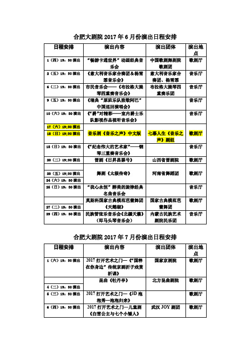 合肥大剧院2017年1月份演出日程安排