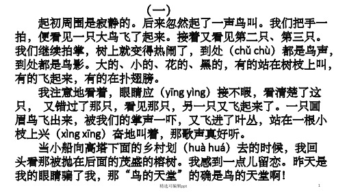 鸟的天堂 阅读理解