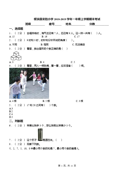 绥滨县实验小学2018-2019学年一年级上学期期末考试