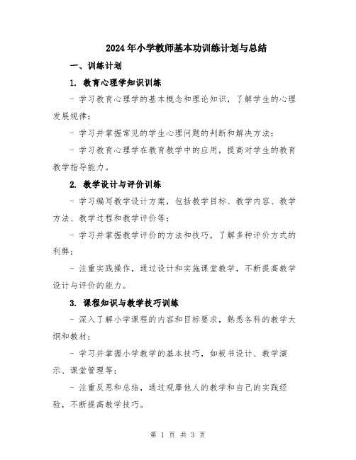 2024年小学教师基本功训练计划与总结