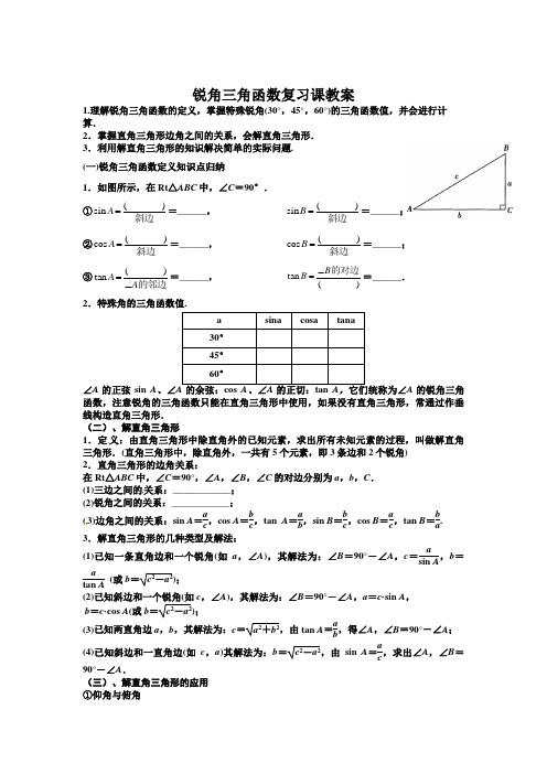 锐角三角函数复习课教案