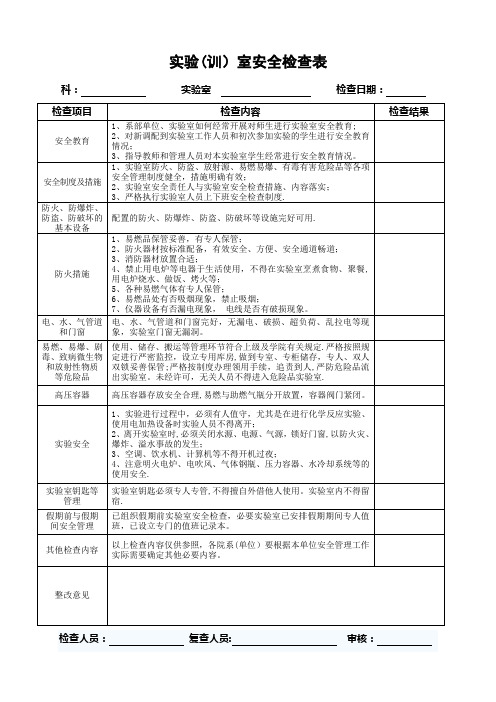 实验室安全检查表