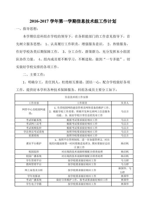 2016-2017第一学期信息技术组工作计划