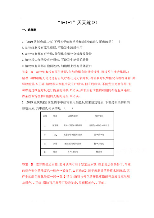 2020届高考生物山东版二轮复习训练题：抢分天天练 “5+1+1”天天练(3) 