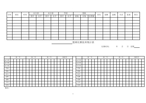 篮球比赛专业技术数据统计表
