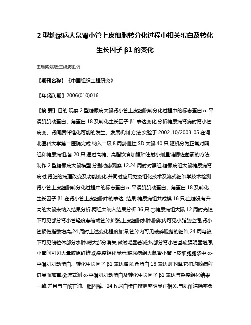 2型糖尿病大鼠肾小管上皮细胞转分化过程中相关蛋白及转化生长因子β1的变化