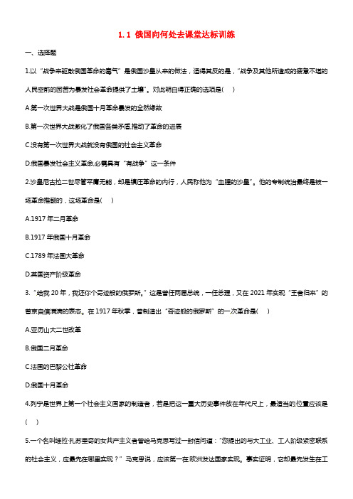 【金榜学案】九年级历史下册 1.1 俄国向何处去课堂达标训练 北师大版(1)