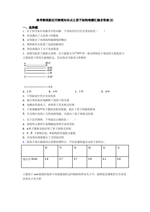 高考物理新近代物理知识点之原子结构难题汇编含答案(2)