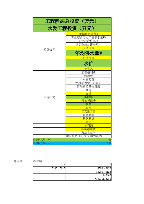 项目回收期投资估算表计算表