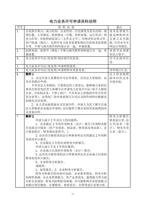 电力业务许可申请资料说明