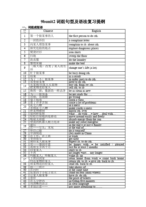 9bunit2词组句型及语法复习提纲