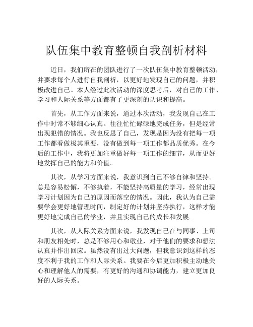 队伍集中教育整顿自我剖析材料