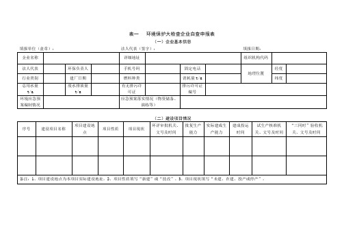 表一环境保护大检查企业自查申报表