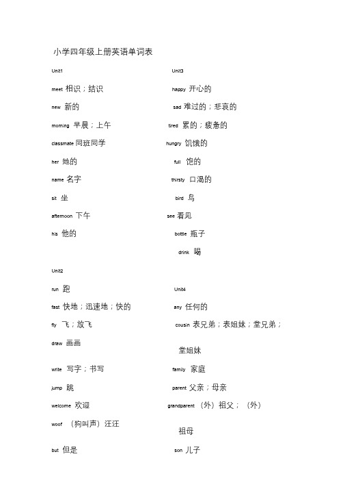 沪教牛津版小学四至六年级英语单词表