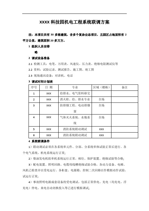 XXX科技园机电联调方案