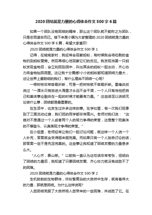 2020团结就是力量的心得体会作文500字6篇