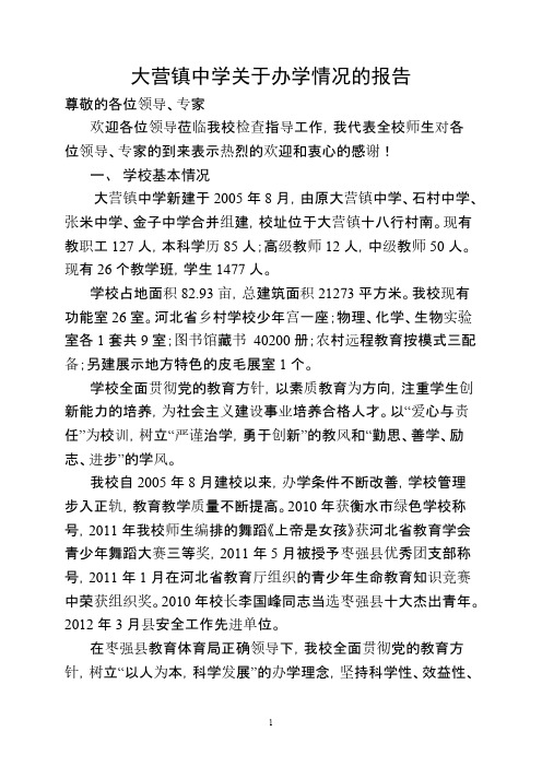 大营镇中学关于办学状况的报告