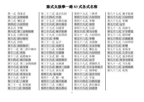 陈式太极拳一路83式各式名称和口诀