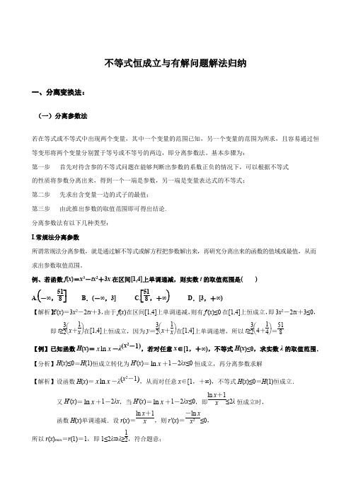 不等式恒成立问题方法完美归纳教师版