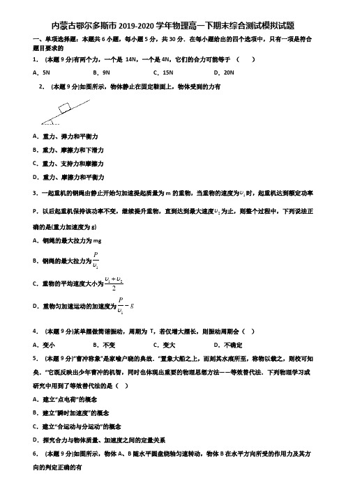 内蒙古鄂尔多斯市2019-2020学年物理高一下期末综合测试模拟试题含解析