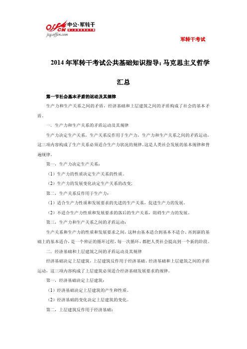 2014年军转干考试公共基础知识指导：马克思主义哲学汇总