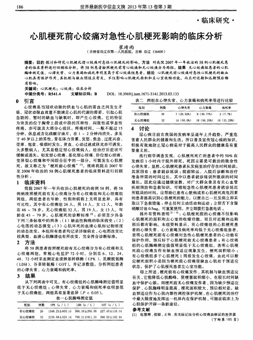 心肌梗死前心绞痛对急性心肌梗死影响的临床分析