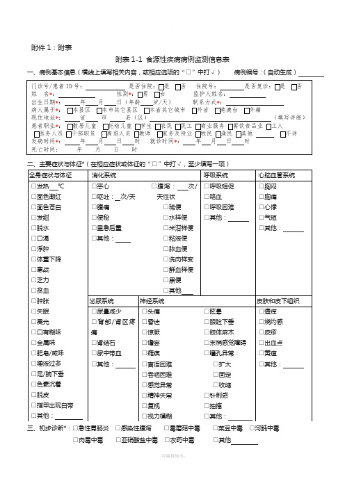 食源性疾病监测表、疑似食源性异常病例报告卡