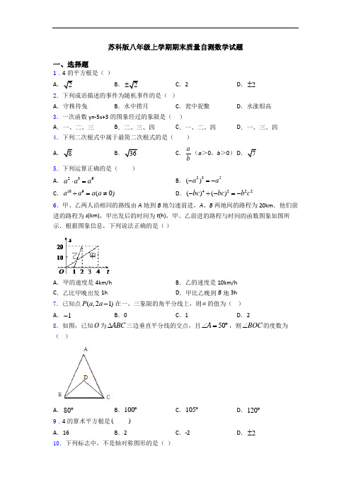 苏科版八年级上学期期末质量自测数学试题