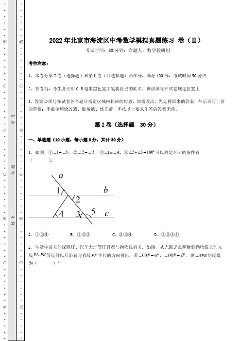 模拟真题2022年北京市海淀区中考数学模拟真题练习 卷(Ⅱ)(含答案及解析)