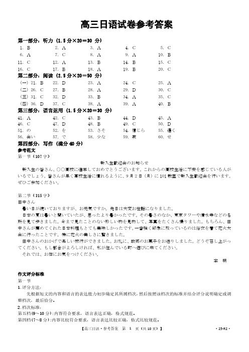 2025届陕西省高三金太阳9月联考日语答案