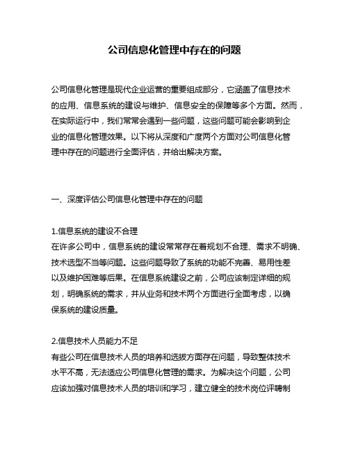 公司信息化管理中存在的问题