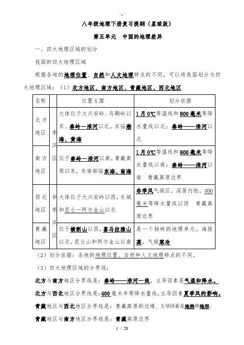 星球版八年级地理下册复习提纲新整理版